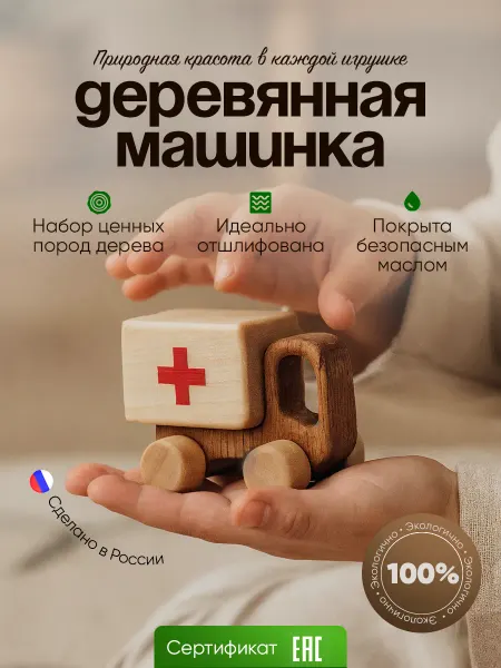 Северный игрушечник Деревянная развивающая игрушка машинка "Скорая помощь"