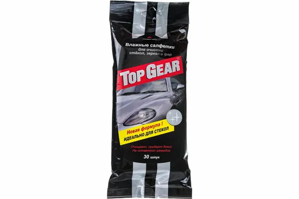 Салфетки влажные TG-48038 "TOP GEAR" для стекол, фар и зеркал очищающие (20х16см) в мягкой упаковке (30шт) авангард