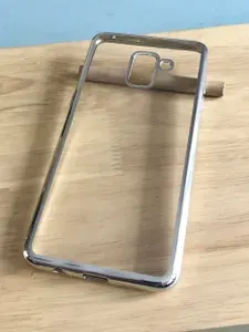 Чехол для Samsung A8 Plus / A8+ (2018) / чехол на Самсунг А8 Плюс/А8+ (2018) НЕ желтеет, прозрачный с серебристой рамкой, плотный противоударный, с защитой камеры