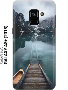 Силиконовый чехол на Samsung Galaxy A8+ (2018) / Самсунг А8 Плюс 2018 с принтом "Горы, озеро, облака"