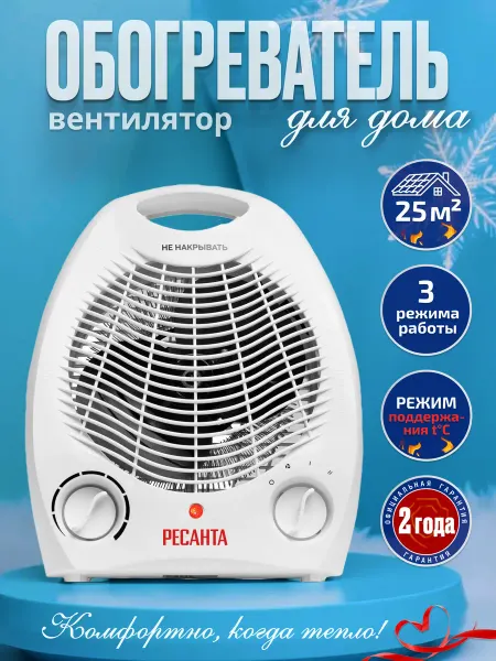РЕСАНТА Тепловентилятор для дома, обогреватель ветерок 2021МР