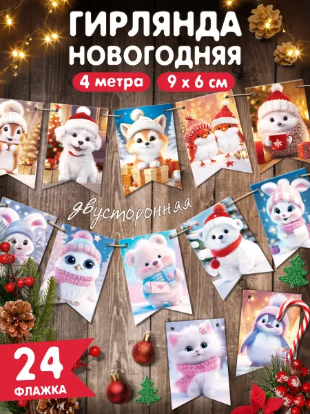 Мир открыток Гирлянда флажки С новым годом! 2025