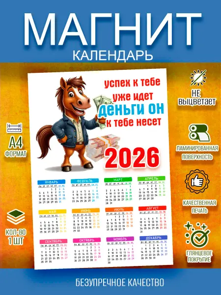 Магнит на холодильник А4 календарь 2026 год