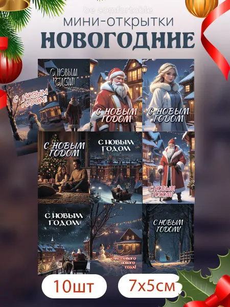 Be comfortable Набор новогодних мини открыток 2026 10шт