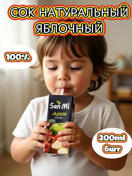 Детский сок Яблоко прямой отжим 200 мл 6 шт