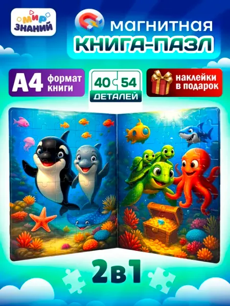МИР ЗНАНИЙ Магнитные пазлы для детей развивающая книга 2в1 А4