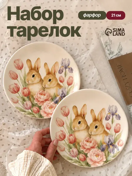 Сима-Ленд & Dolce Ceramo Подарочный набор тарелок «Зайчик» 2 шт, 21 см