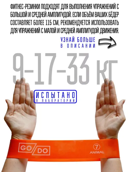 GO DO Резинки для фитнеса, Эспандер петля 1шт, (17 кг)