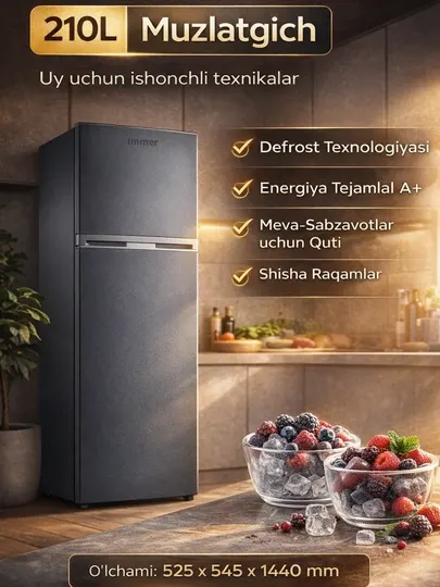 Immer Компактный холодильник 210L — энергосбережение A+, технология DeFrost