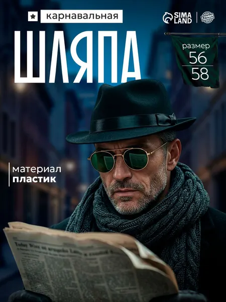 Карнавальная шляпа с кантом / Размер 56-58 см / Черный