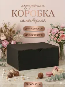 Коробка подарочная, Черная, 22 х 16,5 х 10 см