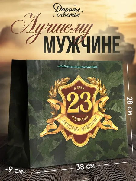 Пакет подарочный, 23 февраля, 40 х 31 х 11.5 см
