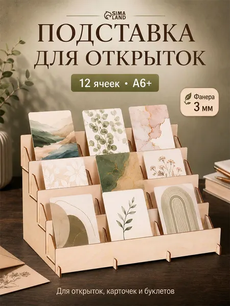 Подставка под открытки 12 ячеек по 12см, 38,1х23х25 см