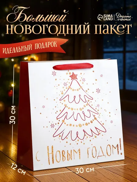 Пакет подарочный новогодний, 30 х 30 х 12 см