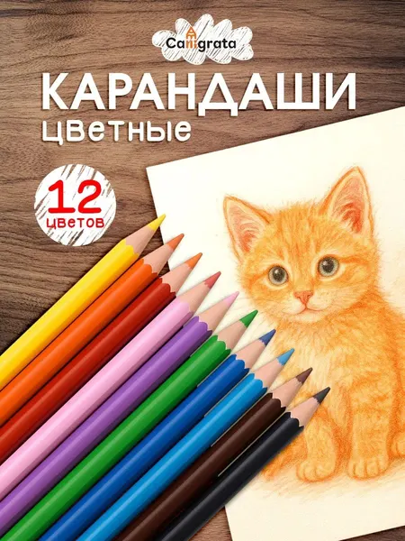 Карандаши цветные для рисования Calligrata, мягкие, 12 цветов