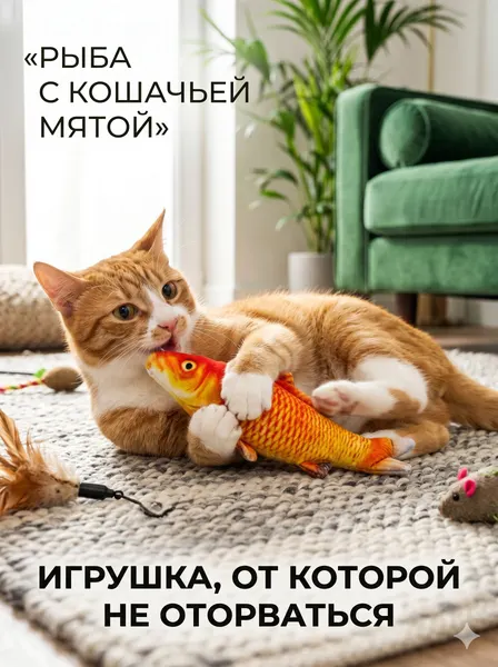 Мягкая игрушка рыба с кошачьей мятой, 20 см