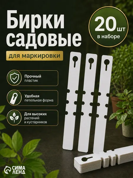 Табличка садовая, бирки для растений Greengo 20 шт., 21x2 см