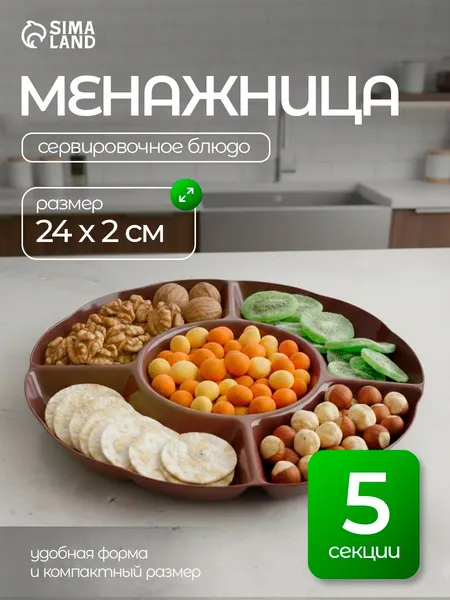 Менажница пластиковая 24 см, 5 секций, Доляна Радуга