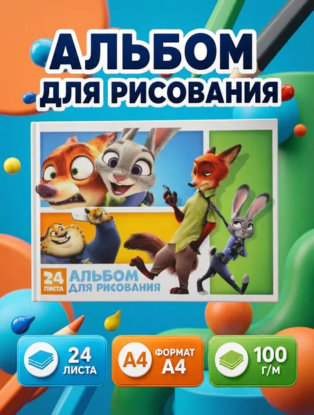 Альбом для рисования "Зверополис" Disney, 24 листа, формат А4