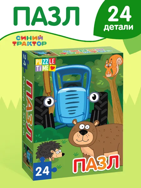 Пазлы для малышей, Puzzle Time, Синий трактор "В лесу", пазлы 24 элемента