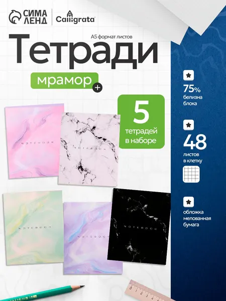 Тетрадь 48 листов в клетку 5 штук Calligrata