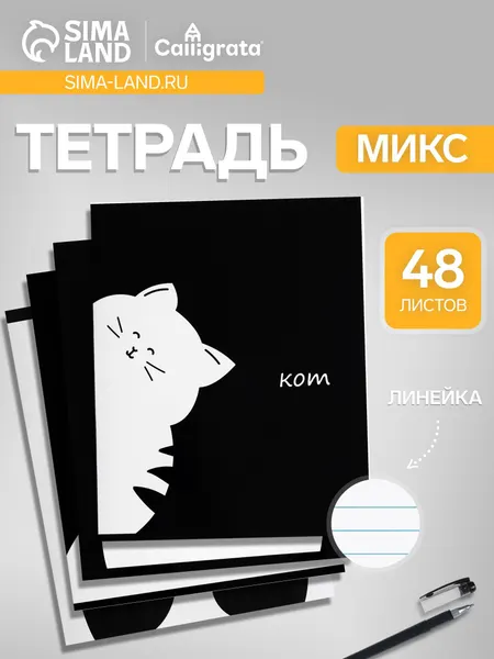 Тетрадь 48 листов в линейку, Calligrata Кот