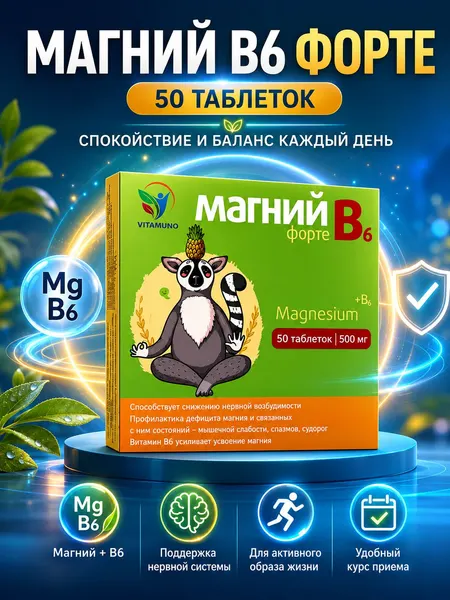 Магний В6 / 50 таблеток от стресса, для нормализации сна