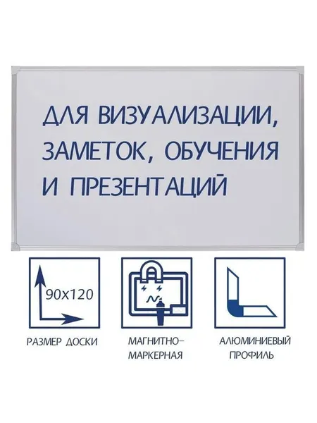 Доска магнитно-маркерная 90х120 см, в алюминиевой рамке