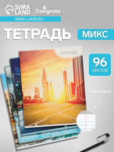 Тетрадь 96 листов в линейку Calligrata Город , серые листы