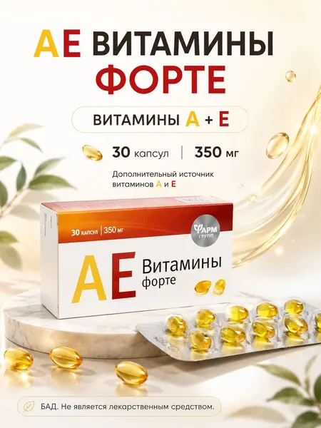 Комплекс витаминов A и E в мягких капсулах, рассчитанный на месячный курс