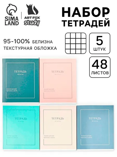 Тетради в клетку, 48 л., набор из 5 шт., Мечта