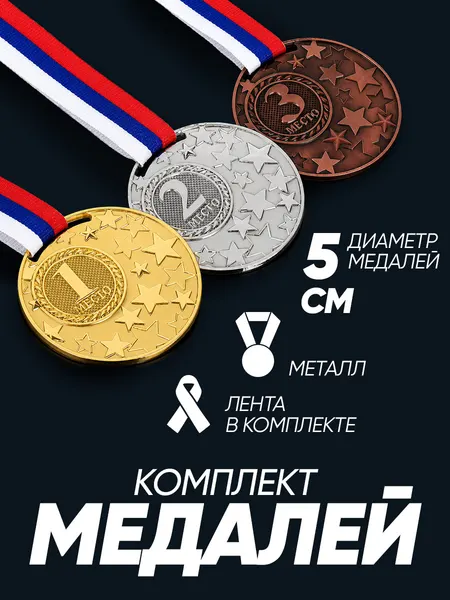 Комплект медалей спортивных призовых 3 шт.