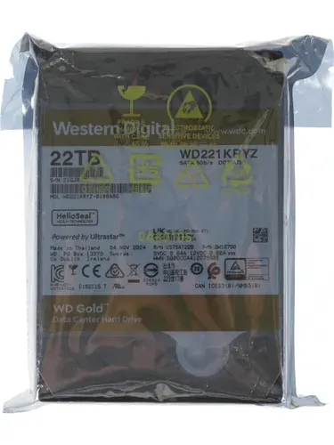 Western Digital 22 ТБ Внутренний жесткий диск WD221KRYZ, 3.5", 7200 об/мин, SATA III 6 Гбит/с (WD221KRYZ)