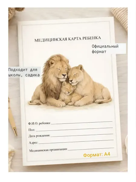 Медицинская карта ребенка для школы, садика, А4, 22 страницы