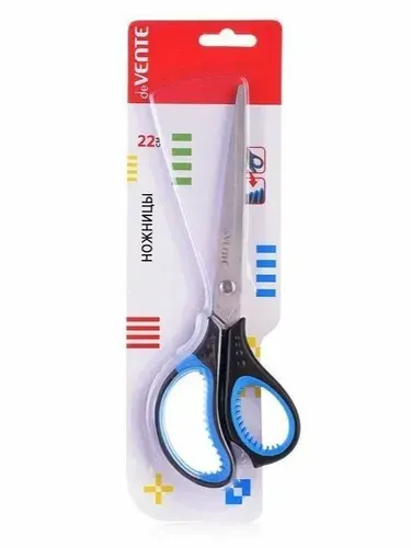 Ножницы deVENTE 22 см, двухцветные прорезиненные кольца c лепестками, в картонном блистере