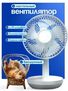 Вентилятор настольный портативный HNZ, бесшумный, мощный, работает от сети 220 и аккумулятора
