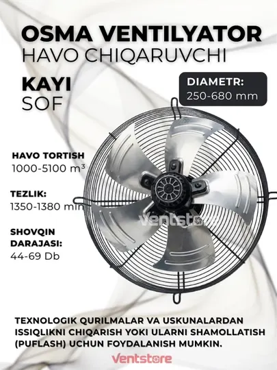 Осевой вентилятор охлаждения промышленный, 250–630 мм, 220–380В, KAYI SOF, Турция
