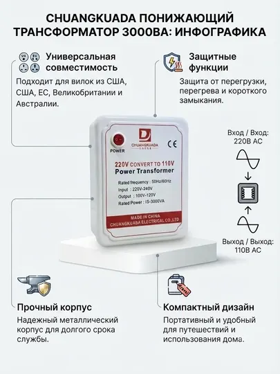 Понижающий трансформатор 220V-110V 3000W