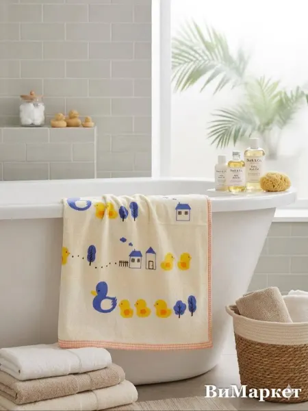 Без бренда Полотенце детское 70х130 см хлопок, с рисунком, махровое