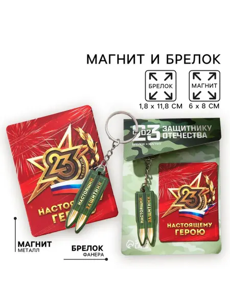 Сималенд Магнит и брелок "Настоящий защитник" на 23 Февраля