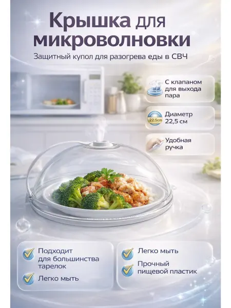Xenaya Крышка для микроволновки 23 см с клапаном и ручкой