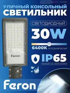 Светодиодный уличный консольный светильник Feron SP3031 30W 6400K 230V, черный 32576 1 штука