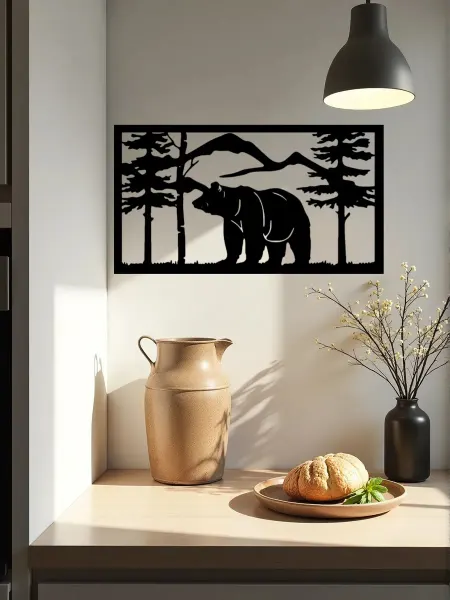 Сutting wood Панно на стену для интерьера "Медведь 4" 25х14 см