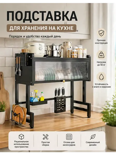 Кухонный стеллаж над раковиной 85 см черный