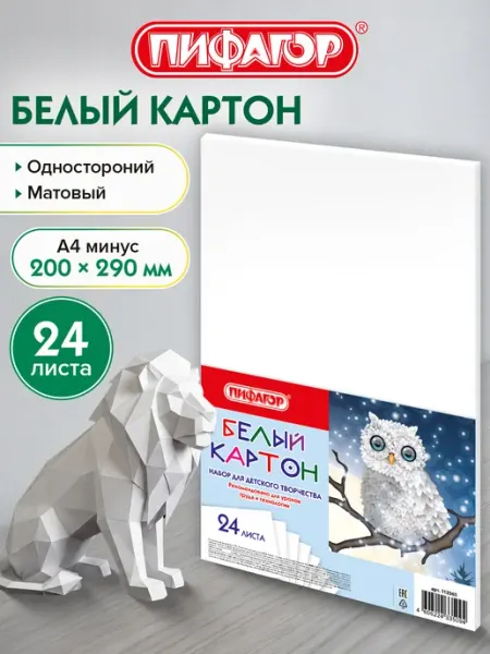 Пифагор Белый картон для школы А4 24 листа