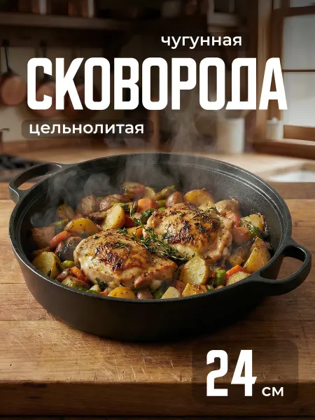 Shiny Kitchen Сковорода жаровня чугунная 24 см