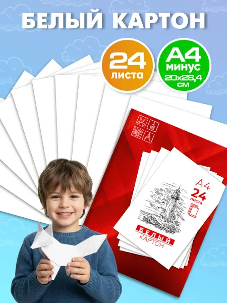 Prof-Press Белый картон для школы А4 матовый, 24 листа