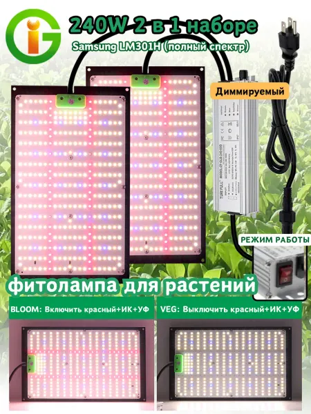 Graxidea фитолампа для растений полный спектр Samsung 301H 240Вт IP65