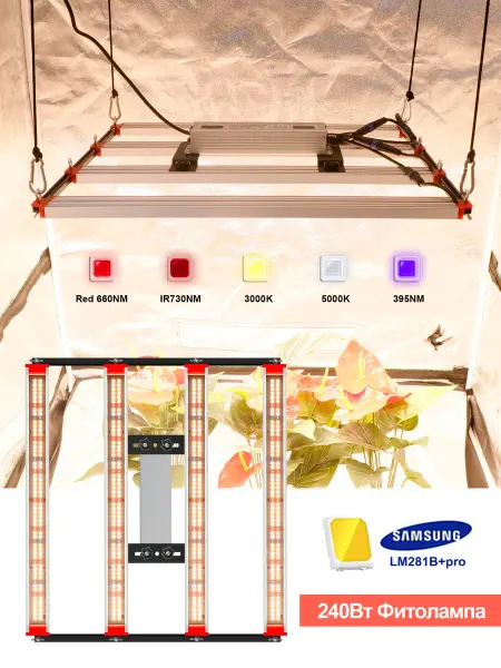 AIAURORA Фитолампа 240 Вт Samsung lm281B+Pro растений и рассады