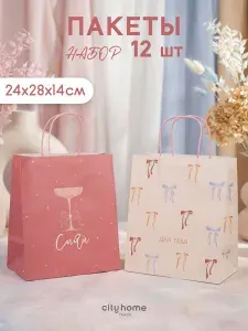 Пакет подарочный женский на выпускной, 24х28х14 см, набор 12шт.